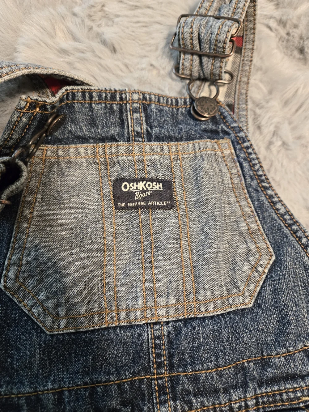 OshKosh B'gosh Flannel Lined Denim Overalls 3T Red Plaid Distressed